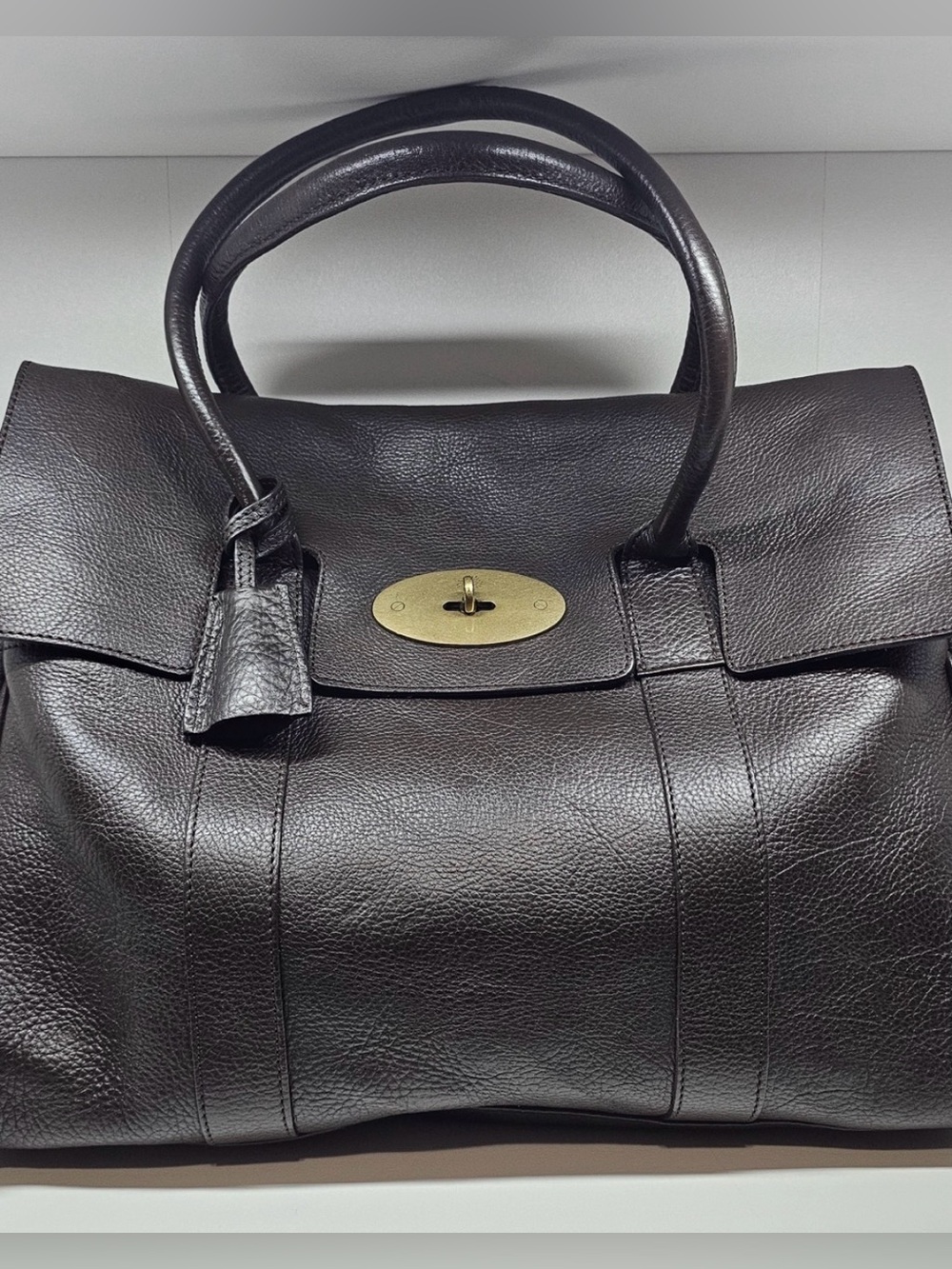 Mulberry Bayswater dark Brown Pebbled Leather Handbag with Gold Hardware